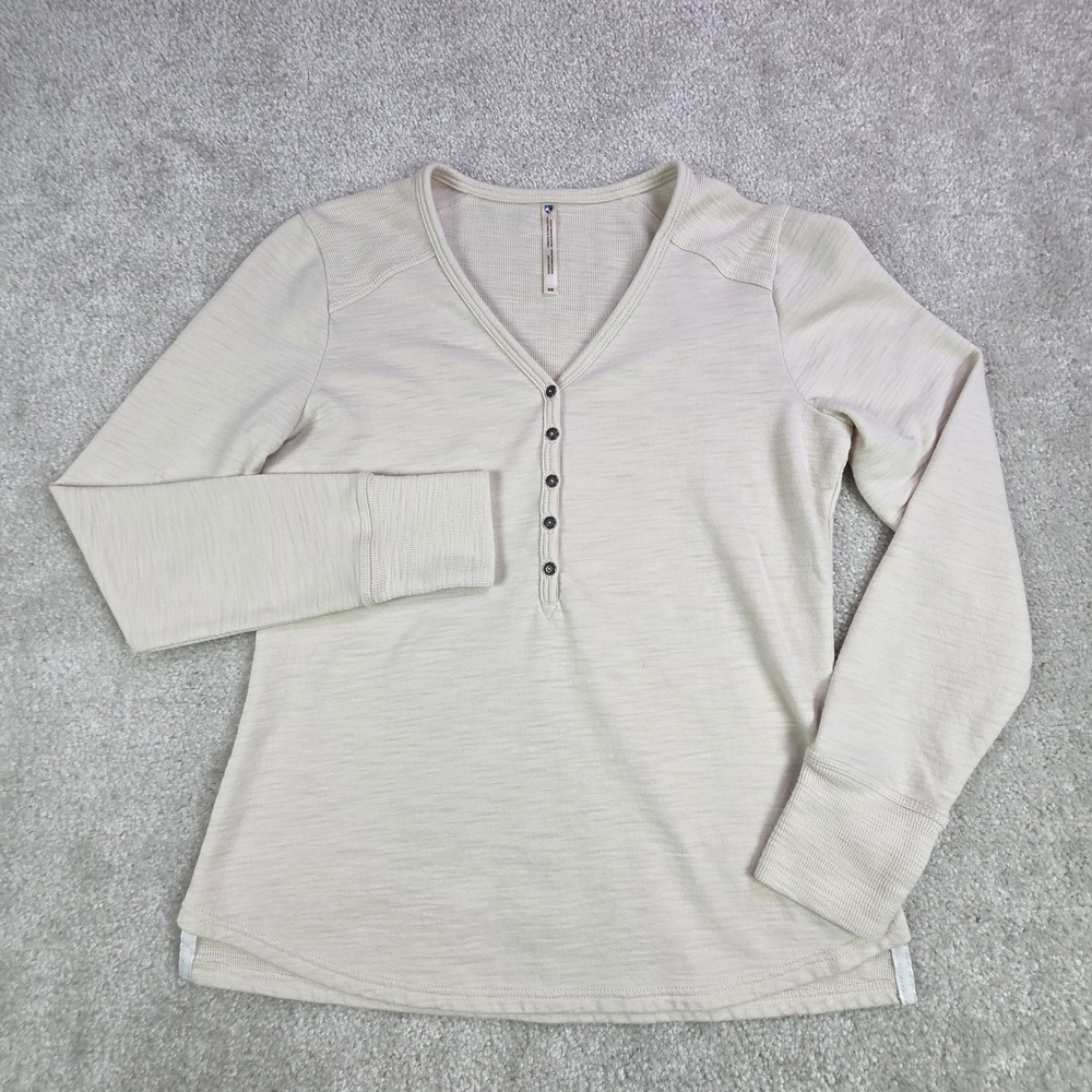Kuhl Women's Beige Long Sleeve V Neck Henley Button Up Casual Top‎ XS